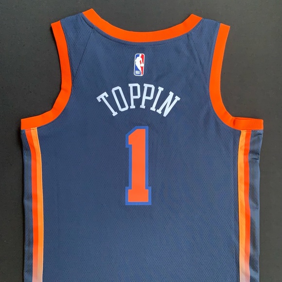 NWT Jordan Obi Toppin New York Knicks #1 Blue Statement Swingman Jersey 40 Men S - Picture 2 of 7